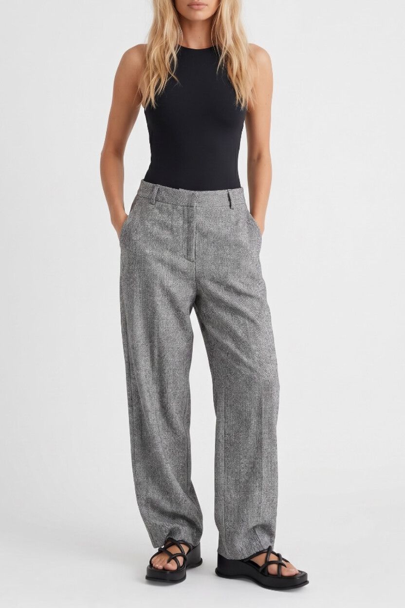Petrena Vintage 90s Grey Marle Wool Wide Leg Pants — Y2K, Relaxed Fit, Corporate