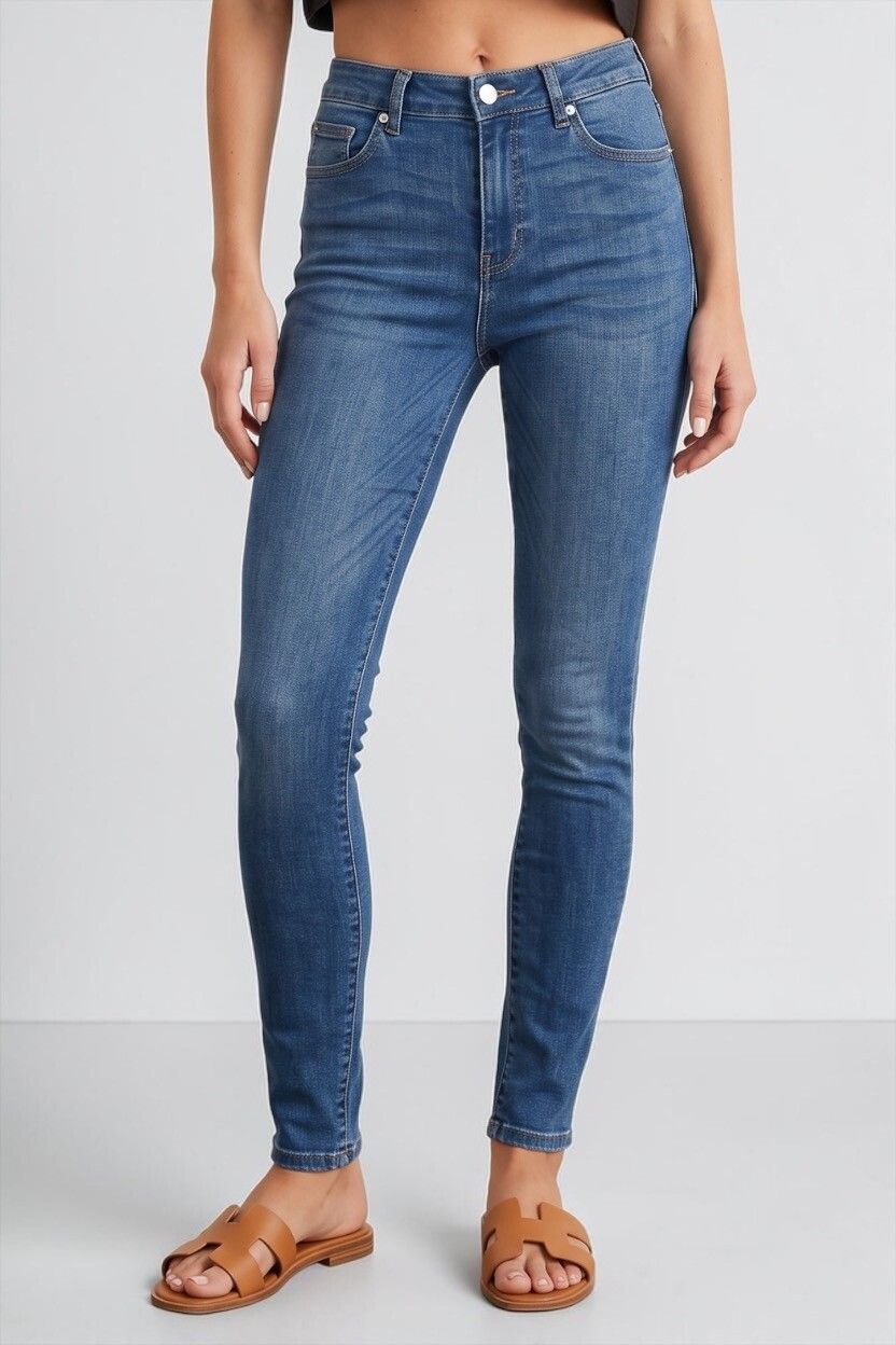 Just Jeans "Slim & Flatter" High Rise Mid Blue Skinny Jeans — Stretch Denim, Full Length
