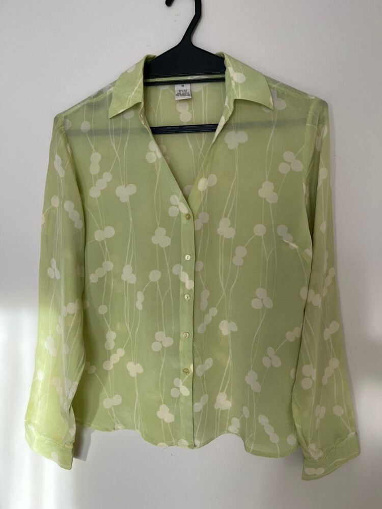 100% Silk Merona Green Floral Shirt SizeM