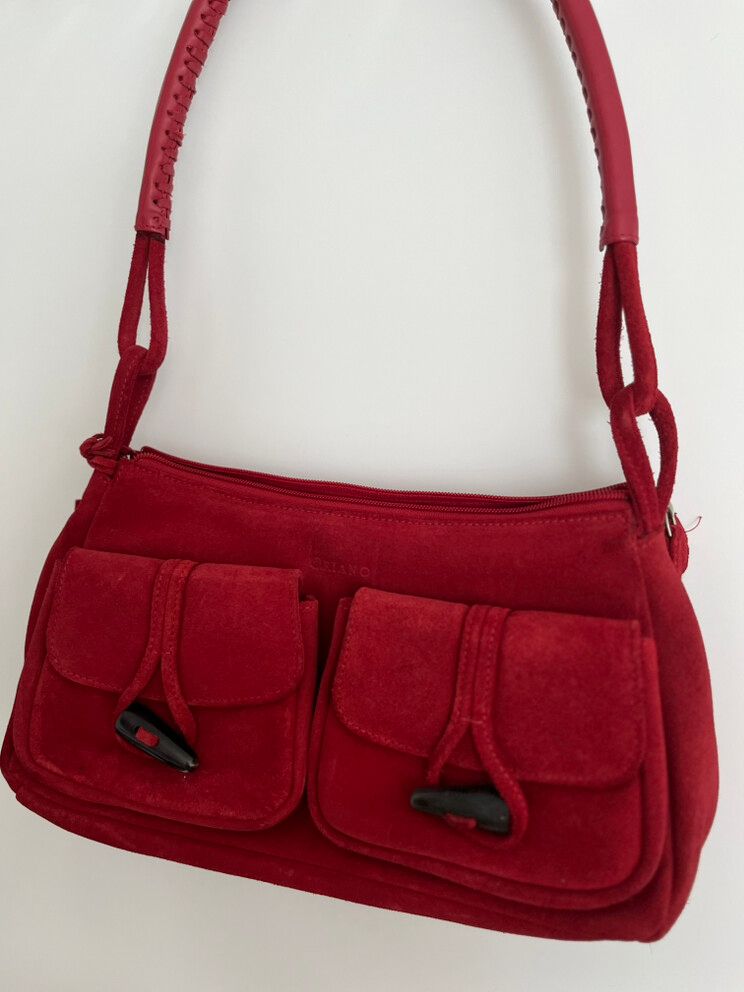 100% Leather Suede Oriano Red Shoulder Bag