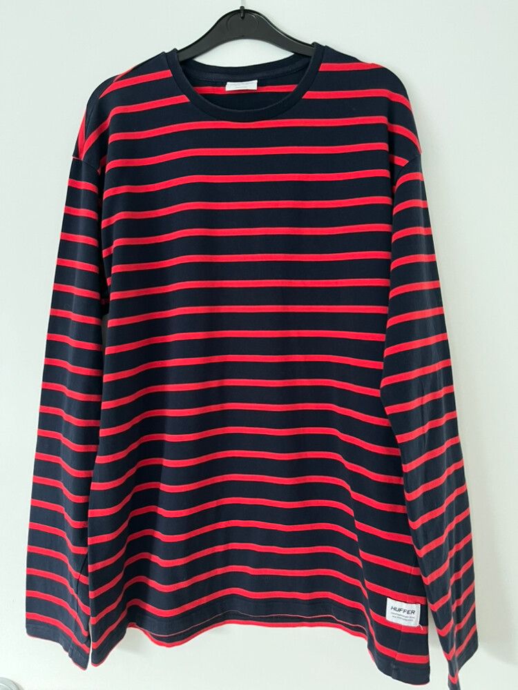 Huffer Navy Red Striped Top