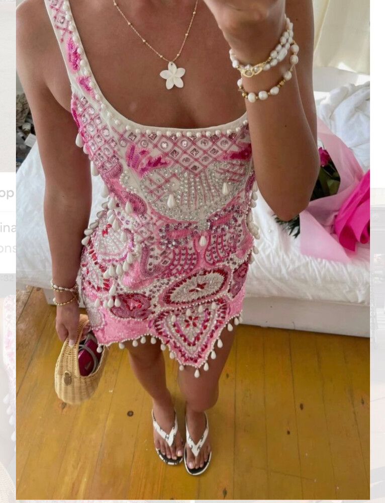 asos pink dress mini ASOS LUXE - Embellished Square Neck Mini Dress - Women - Polyester/Cotton - 0 US