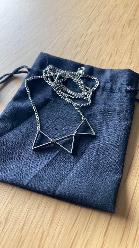 Minimalist geometric triangle necklace with a delicate link chain.  With presentation bag.