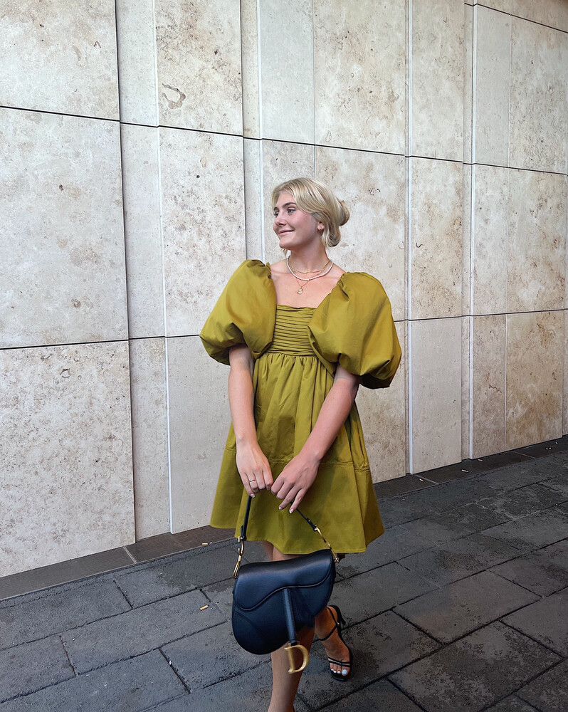 Aje - Casabianca Puff Sleeve Dress - Olive Green on Designer Wardrobe