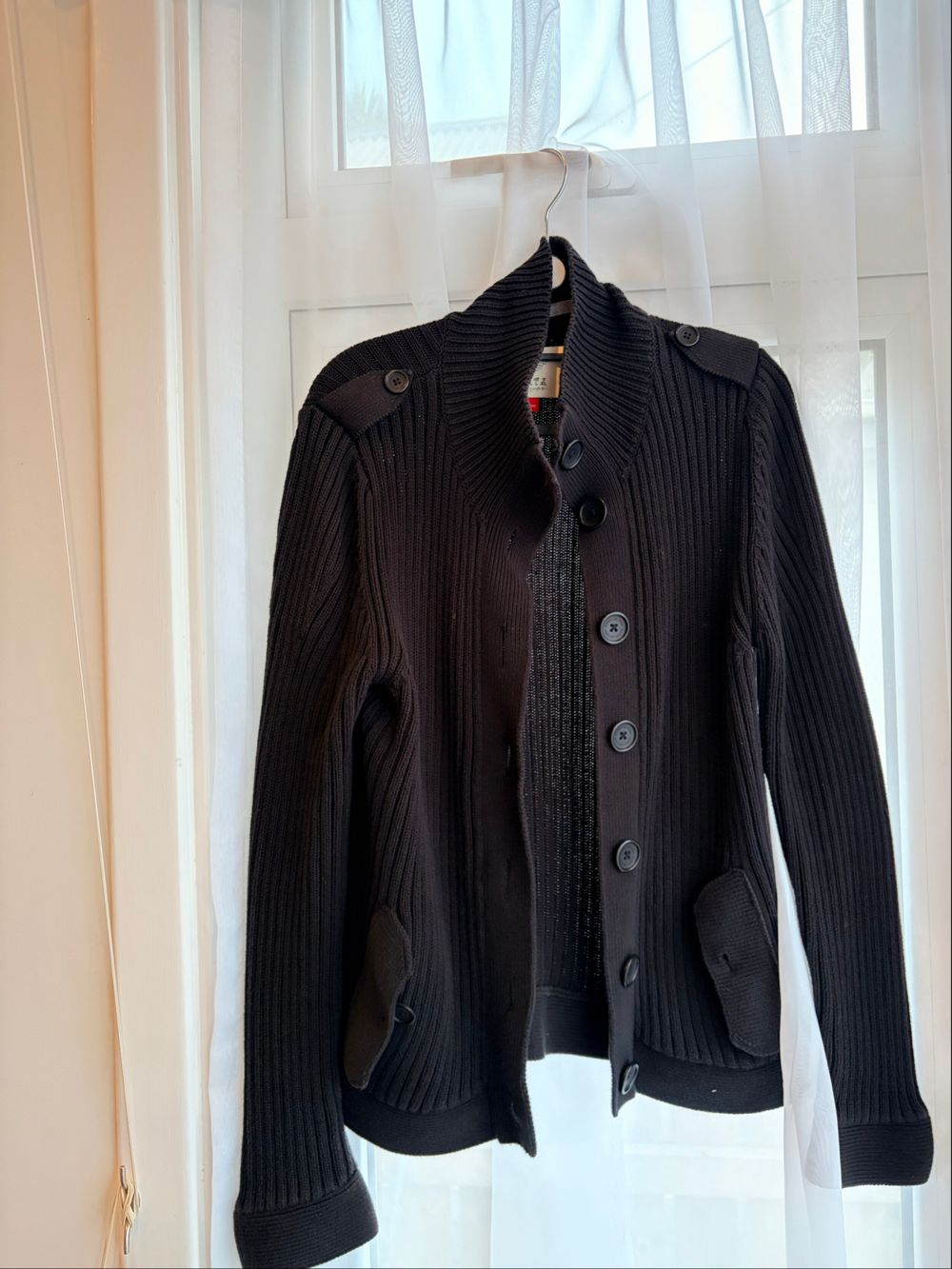 Vintage Black Ribbed Knit Cardigan