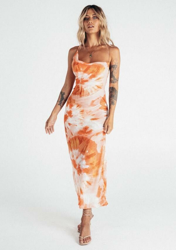 knee length dresses for ladies Leora Midi Dress Orange main image 0
