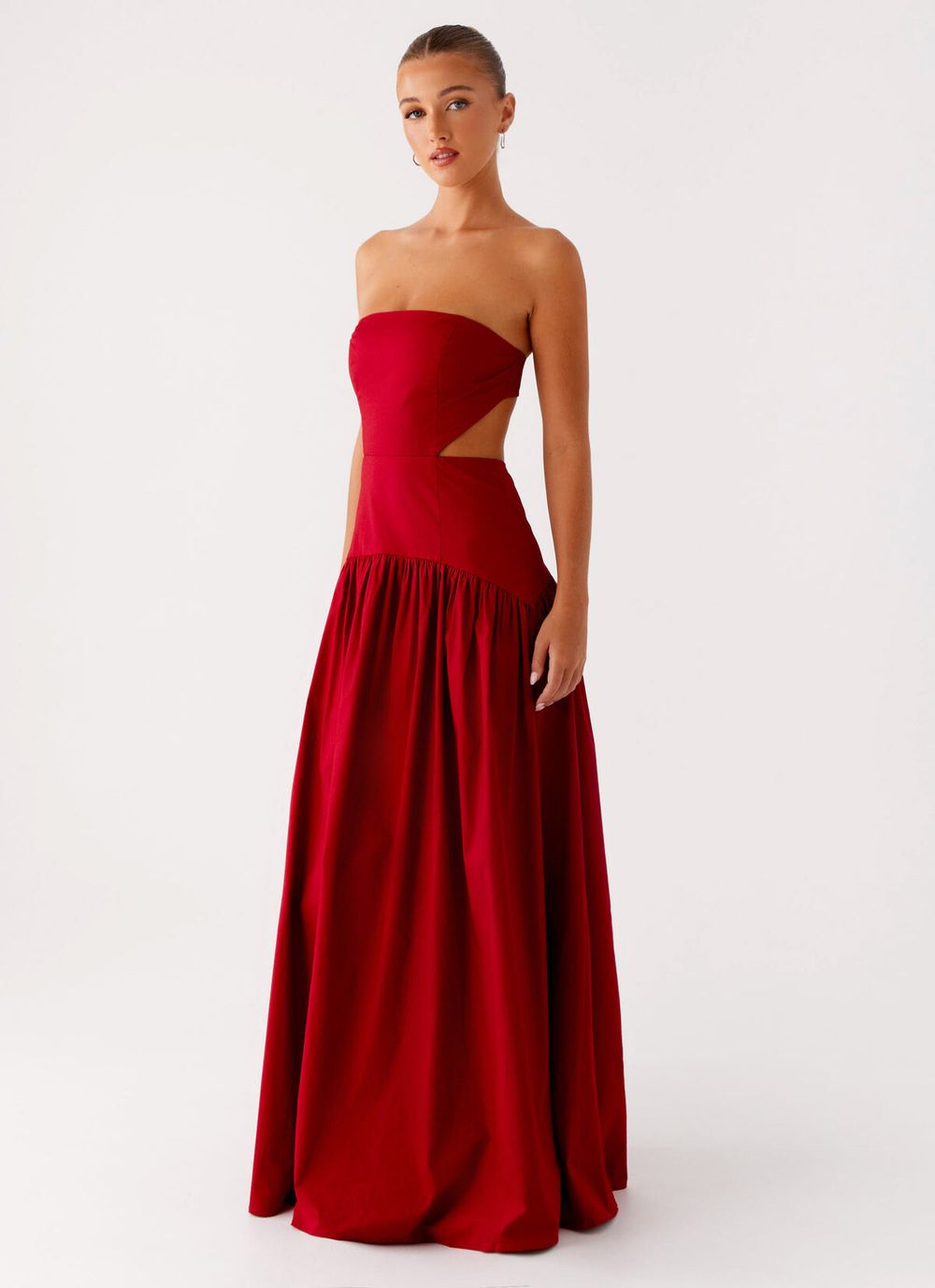 Red Strapless Cut-Out Maxi Dress