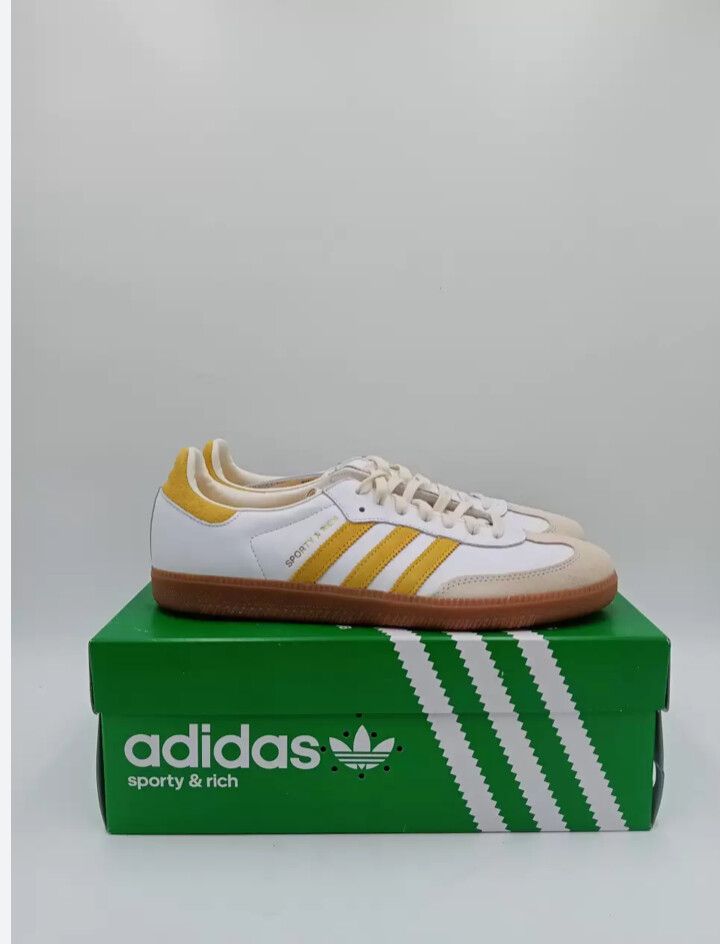 Adidas - SPORTY & RICH X adidas Samba OG- White Bold Gold" sneakers on  Designer Wardrobe