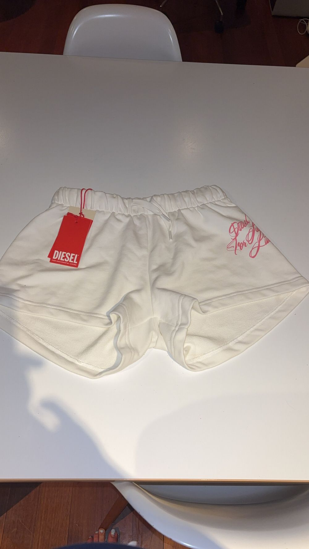 Diesel White Shorts With Pink Script