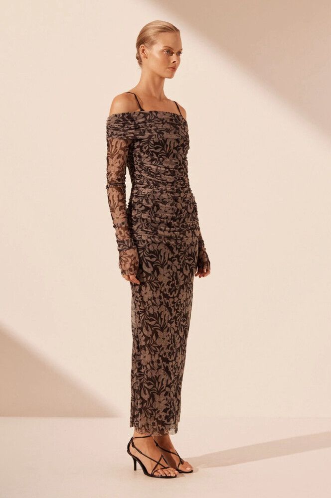 Zoe Long Sleeve Off Shoulder Midi Dress  XS