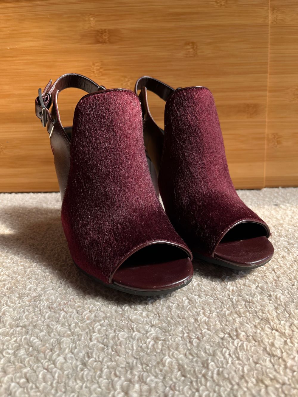 Charles and Keith burgundy open-toed heels