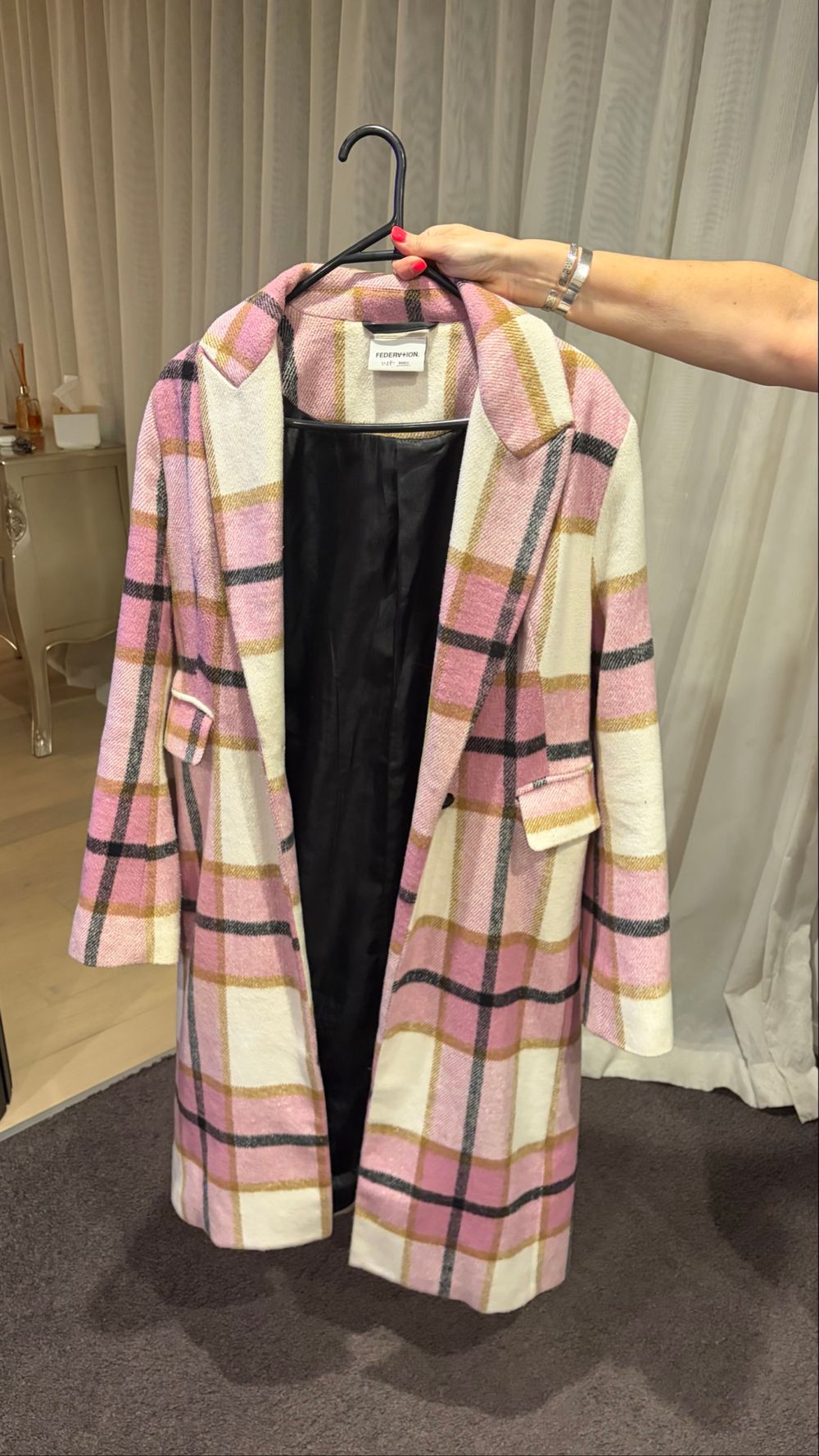 Federvion Pink Plaid Coat