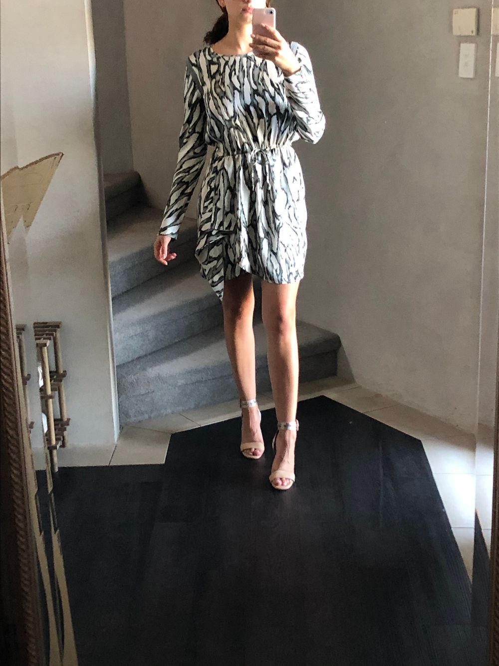 100% Silk Charmeuse Long Sleeve Drawstring Dress