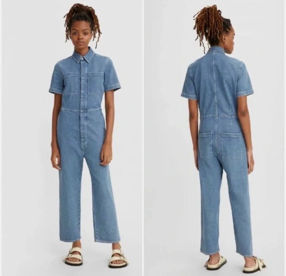 Levi's Denim Organic Cotton Short Sleeve Jumpsuit  Size Large