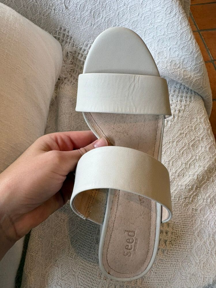 Seed White Leather block heels
