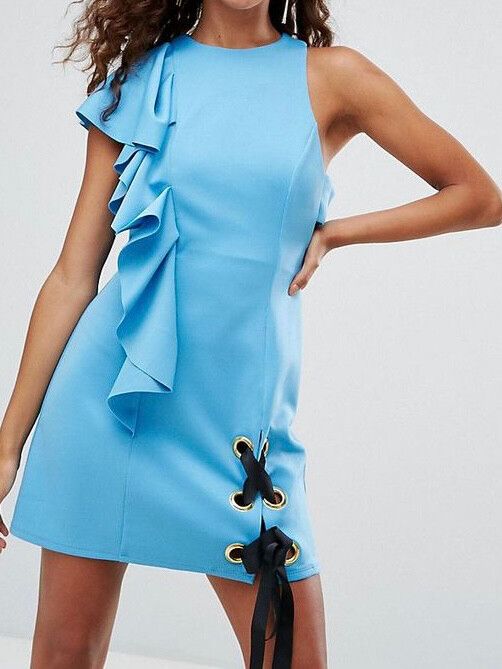 asos blue frill dress Rent ASOS DESIGN Embroidered Satin Midi Dress With Frill Waist In Navy main image 0