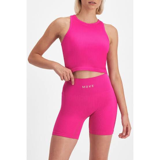 BONDS hot pink ribbed move set - crop top and bike shorts