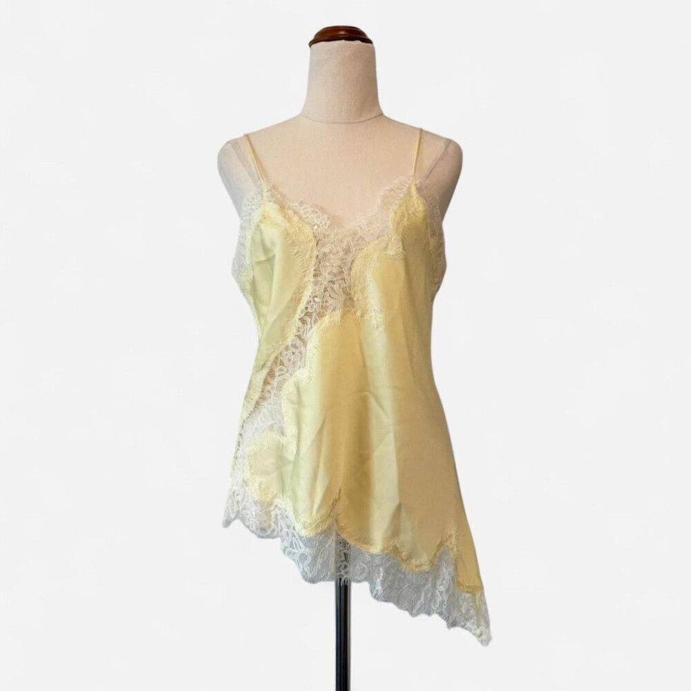 Zara Yellow Satin Lace Camisole Top