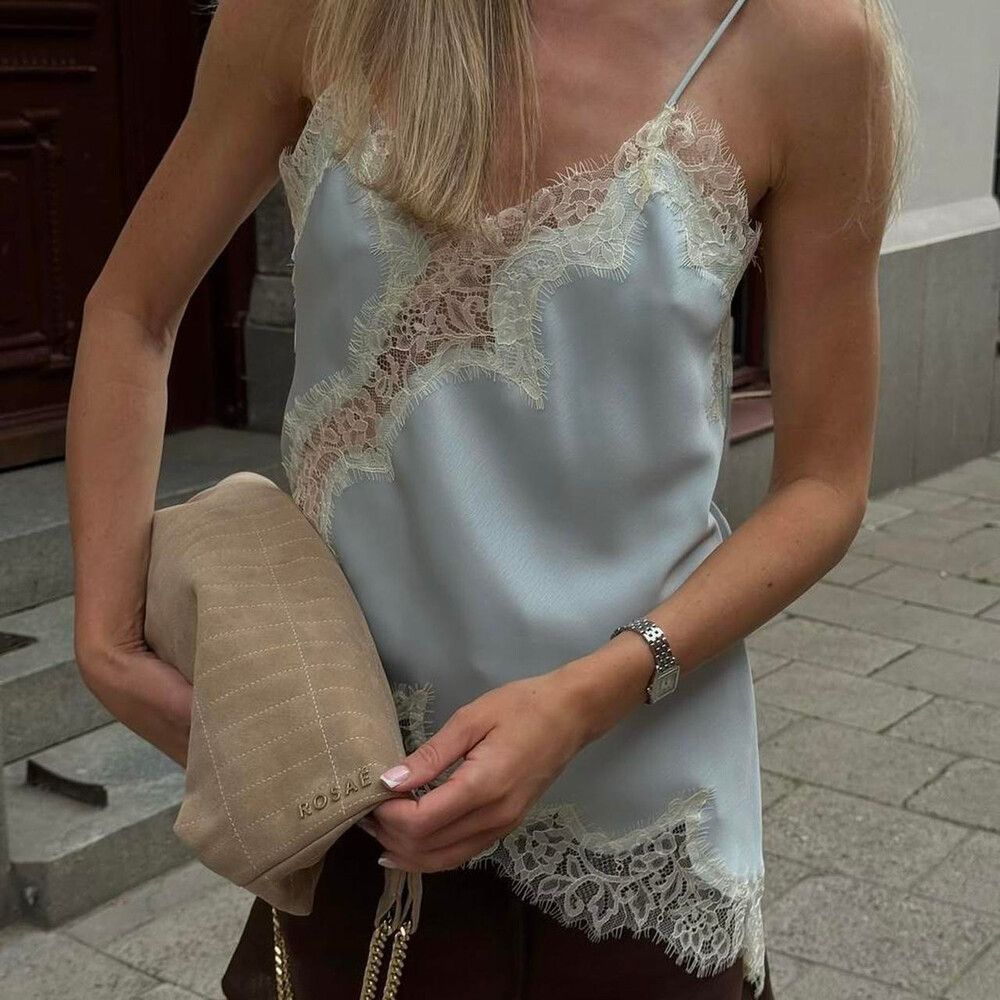 Zara Light Blue Lace Trimmed Cami Top