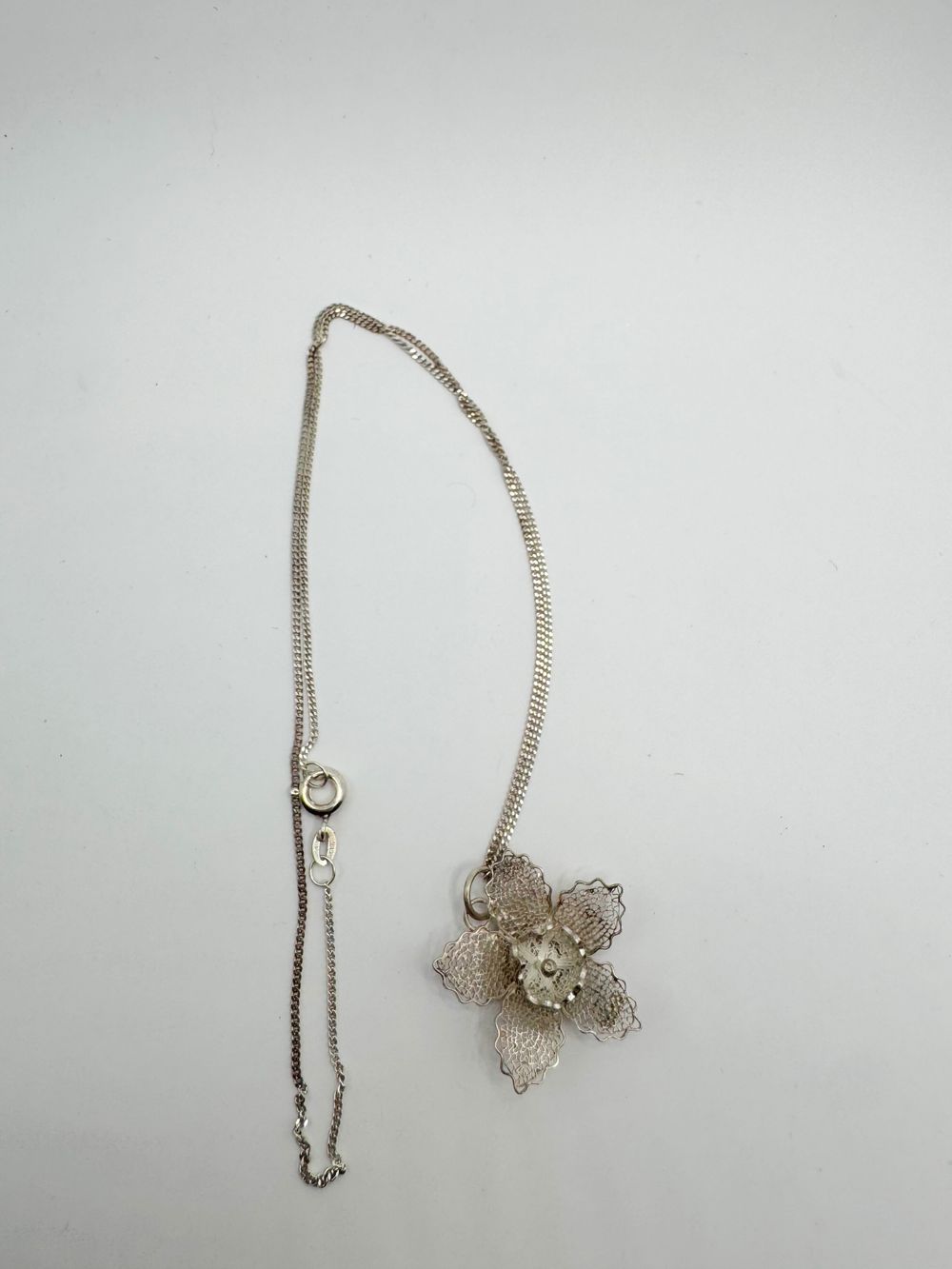 vintage Sterling silver filigree flower necklace
