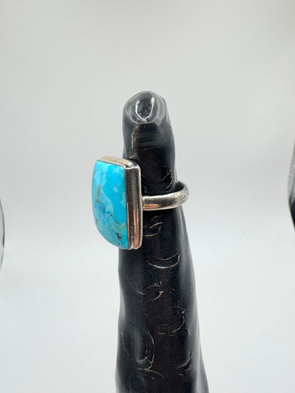 Turquoise and Sterling Silver Ring - square setting - likely dyed howlite. Are ring - size "U" nice and chunky statement ring.   40