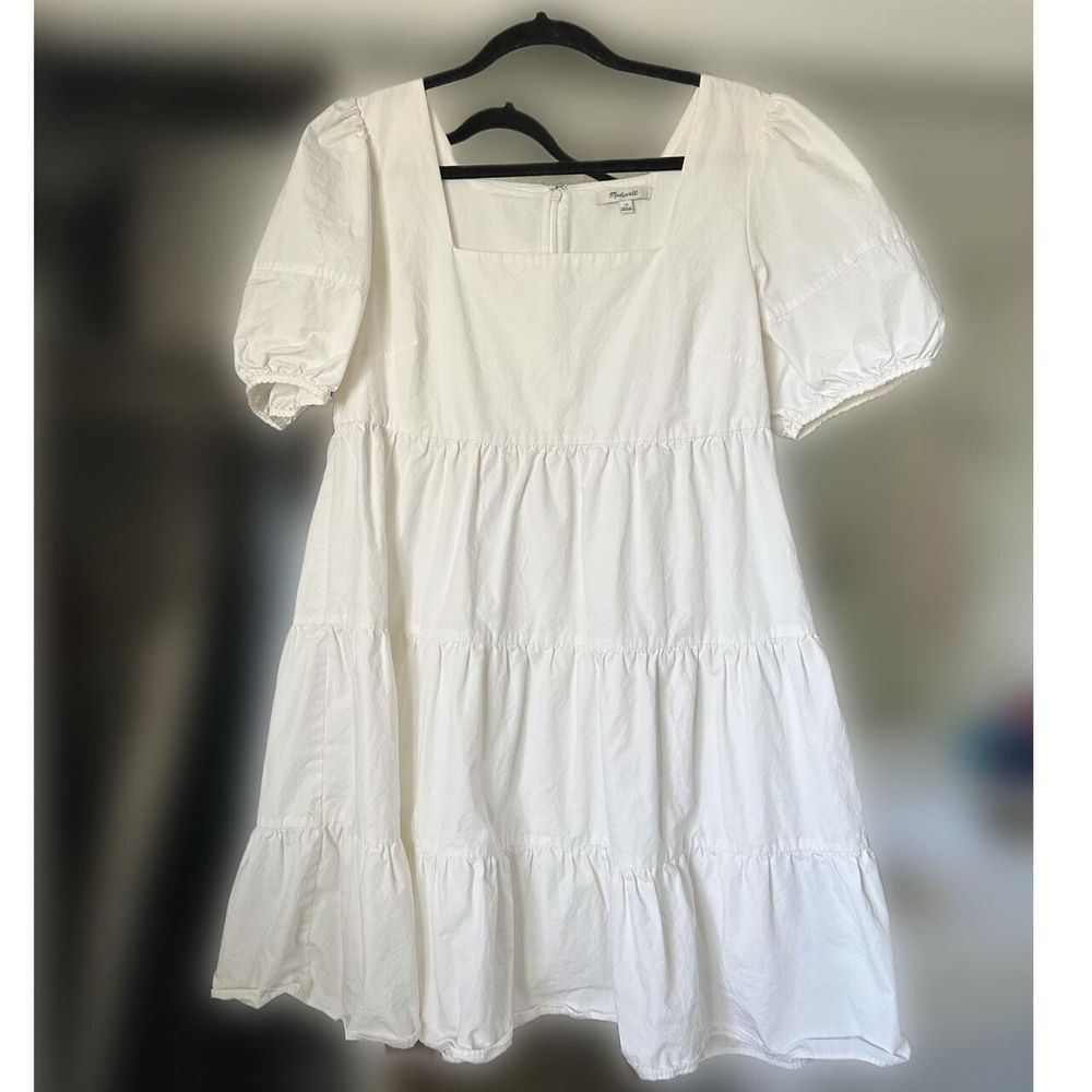 Poplin Puff-Sleeve Tiered Babydoll Dress