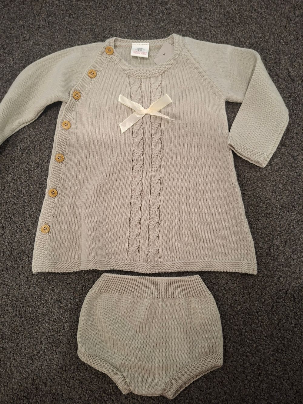 Beige Cable Knit Cardigan And Bloomer Set