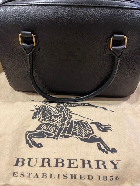 バッグ Vtg Burberrys Boston Bag Black Leather Vtg Burberrys Boston Bag Black Leather