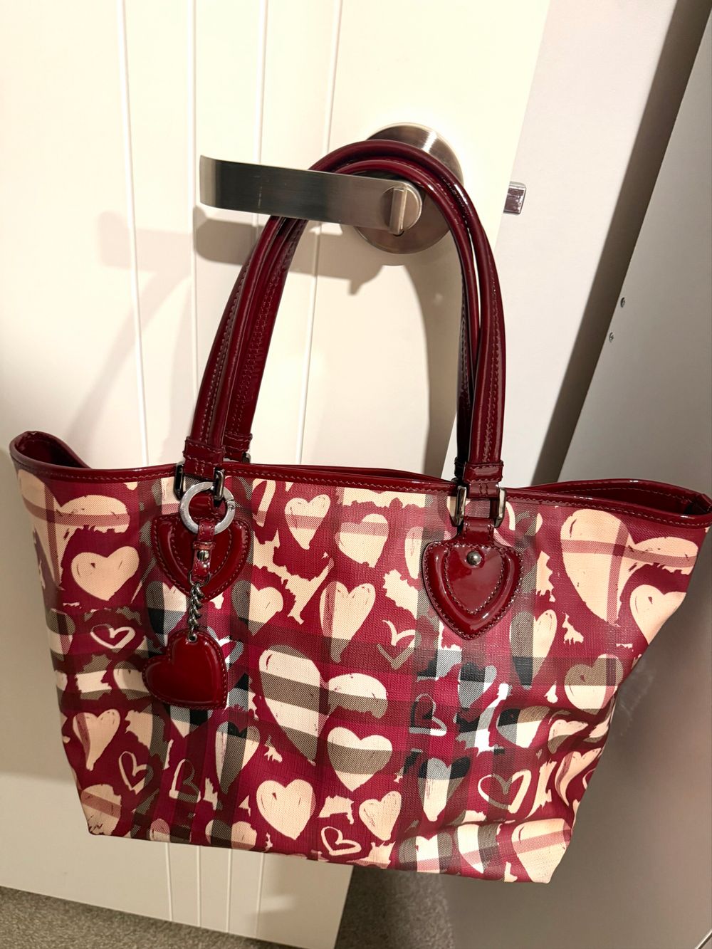 Burberry Red Heart Print Tote