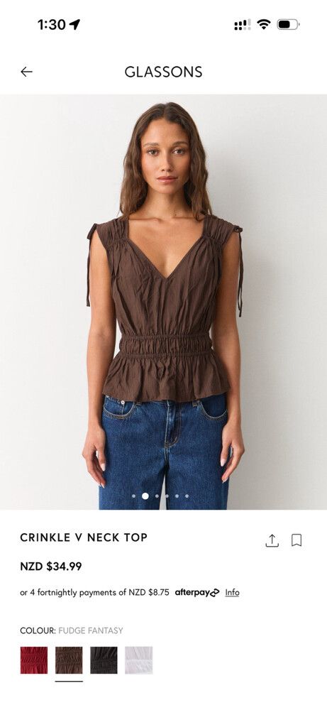 Glassons Brown Crinkle V Neck Top