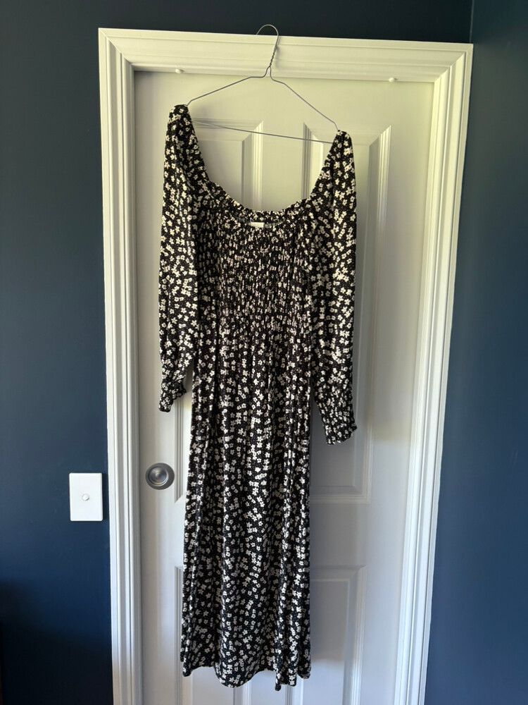 H&M Black Floral Midi Dress