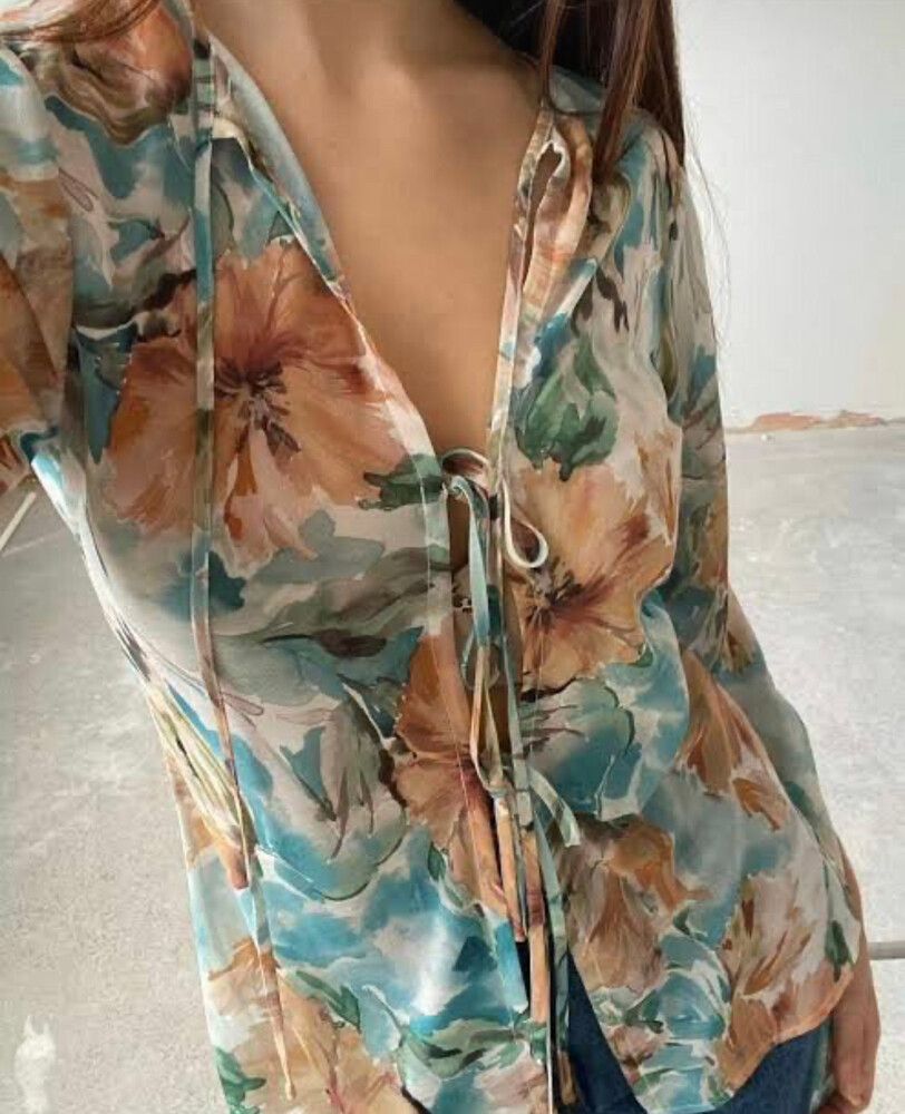 Ruby August Tie Blouse - Wilted Floral