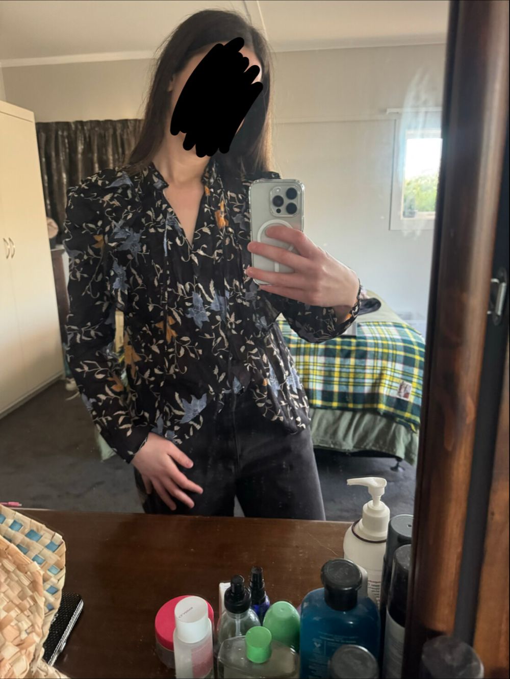 Ketz-Ke Black Floral Blouse