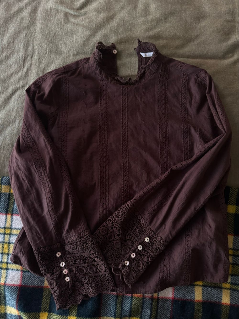 Zara Brown Lace Trim Blouse