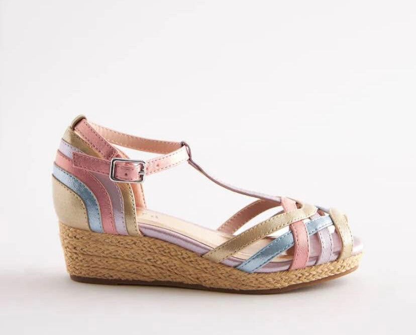 Next metallic Rainbow  Wedge Heel T-Bar Sandals