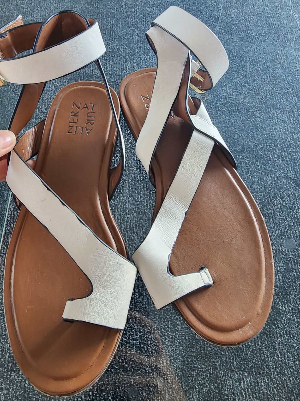 Naturalizer White T-Strap Sandals
