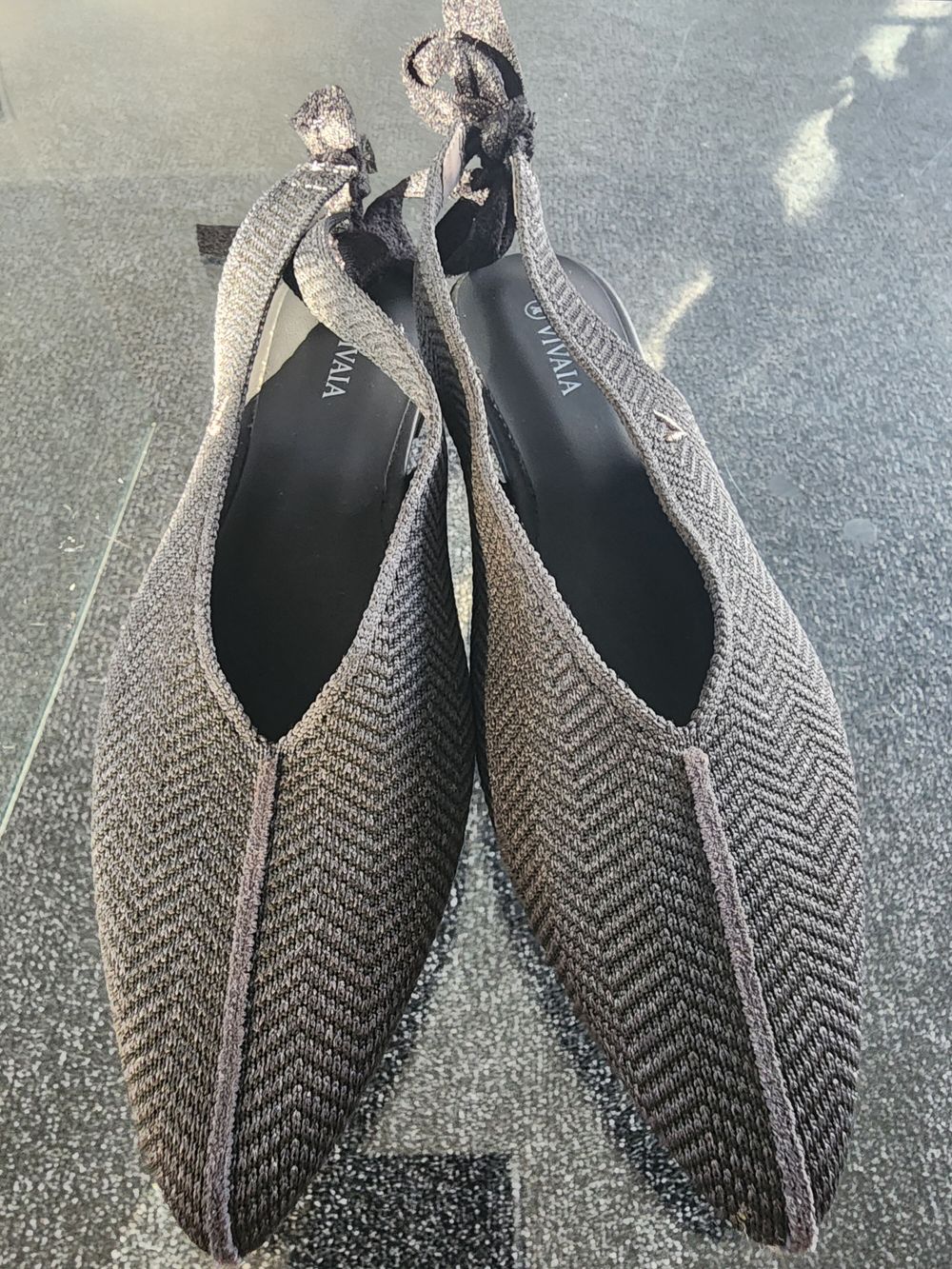 Vivaia Black Knit Pointed Toe Flats