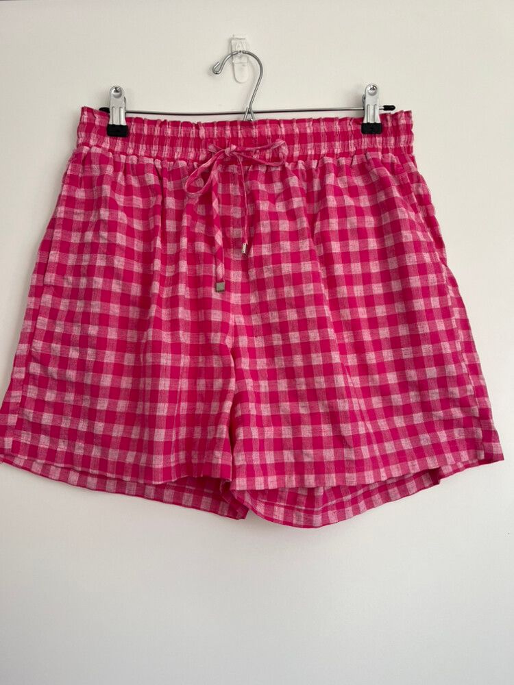Eb & Ive Mimosa Candy Pink Linen Blend Check Shorts - L 14