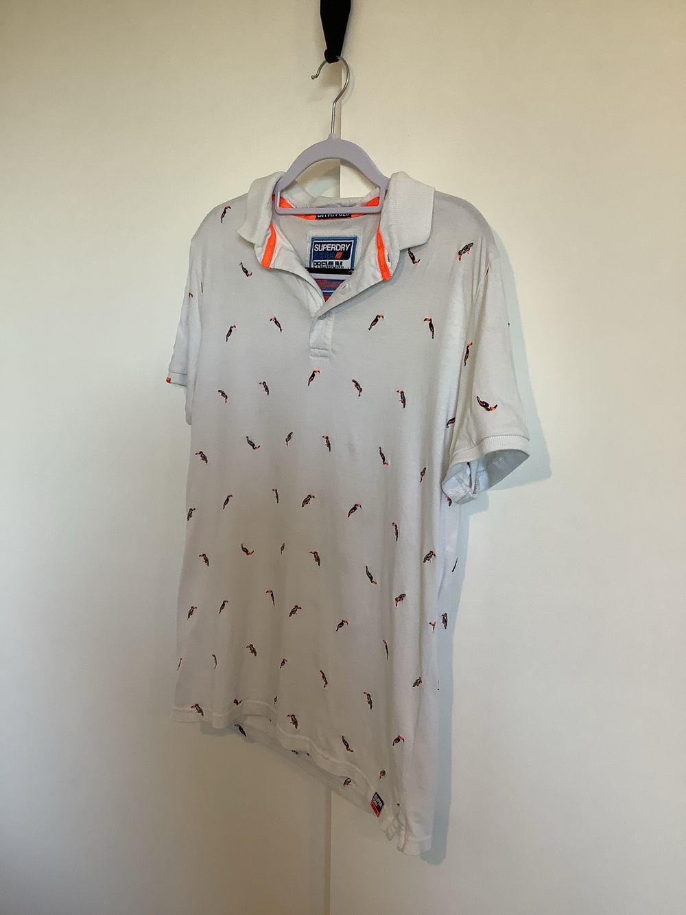 Superdry White Puffin Print Polo Shirt