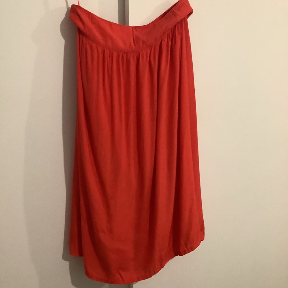 Reiss Coral Red Silk-Blend Pleated Asymmetric Midi Skirt