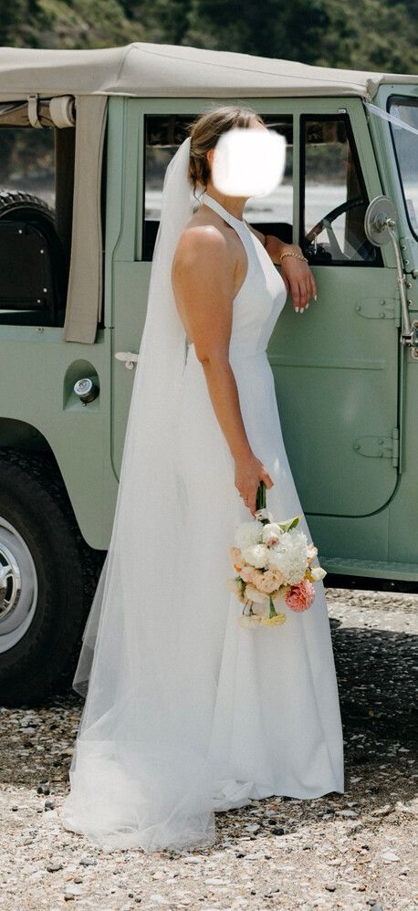 White Halter Neck Wedding Dress