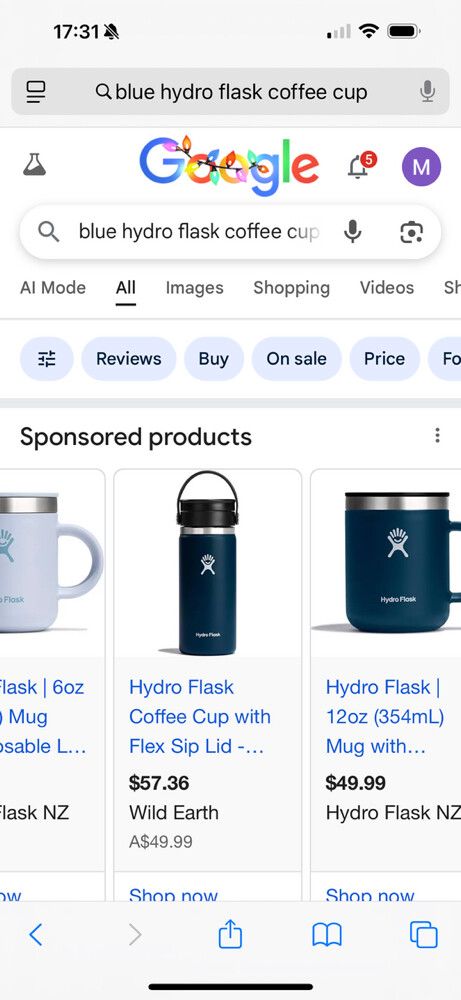 Hydro Flask Blue Coffee Cup