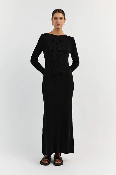 DISSH - ARIA BLACK KNIT SLEEVED MIDI DRESS on Designer Wardrobe DISSH - ARIA BLACK KNIT SLEEVED MIDI DRESS on Designer Wardrobe
