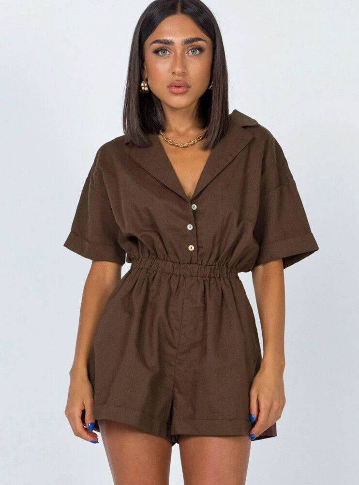 Princess Polly Fallon Playsuit- Brown
