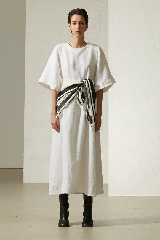 chinese dress ladies Breeze Linen Dress Beige x White – Nora Scarf main image 0