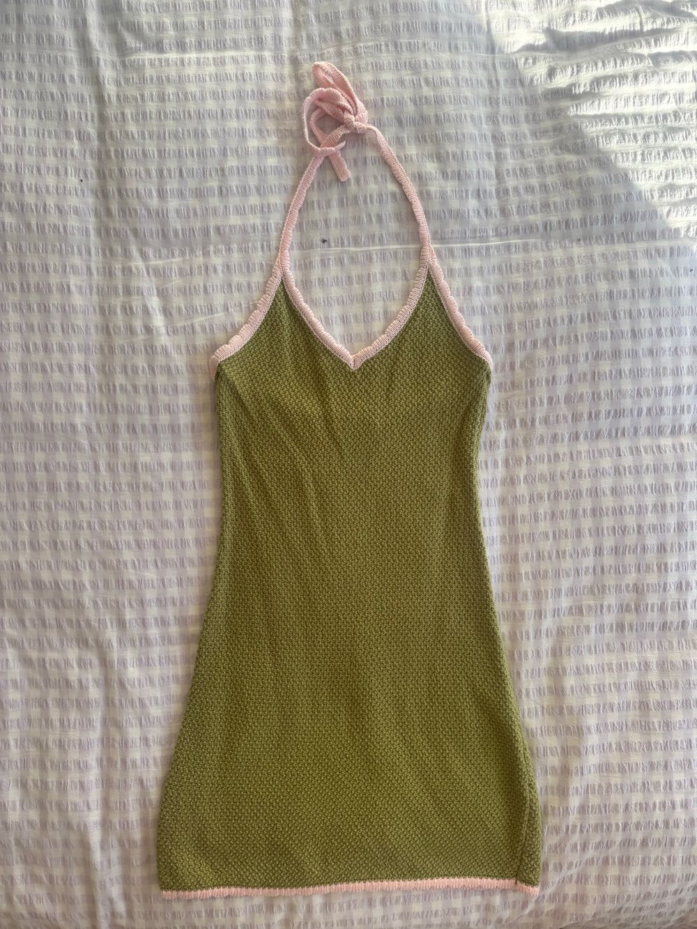 Green and Pink Knit Mini Dress
