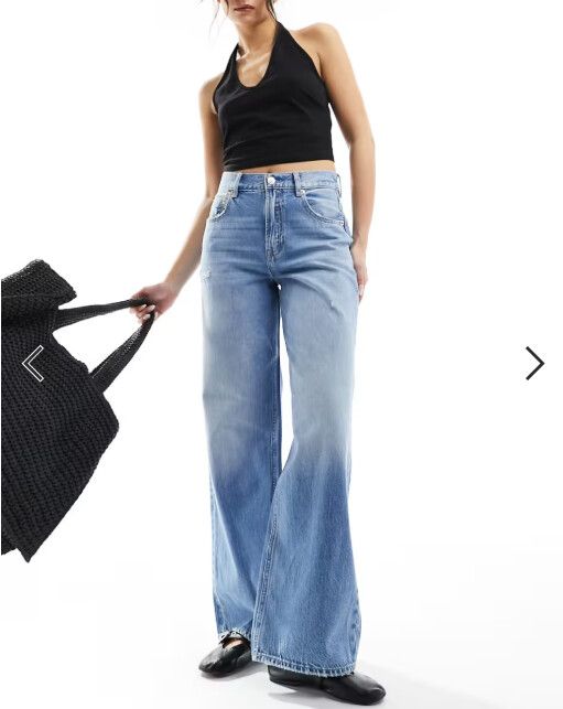 Wide leg jeans in medium blue wash