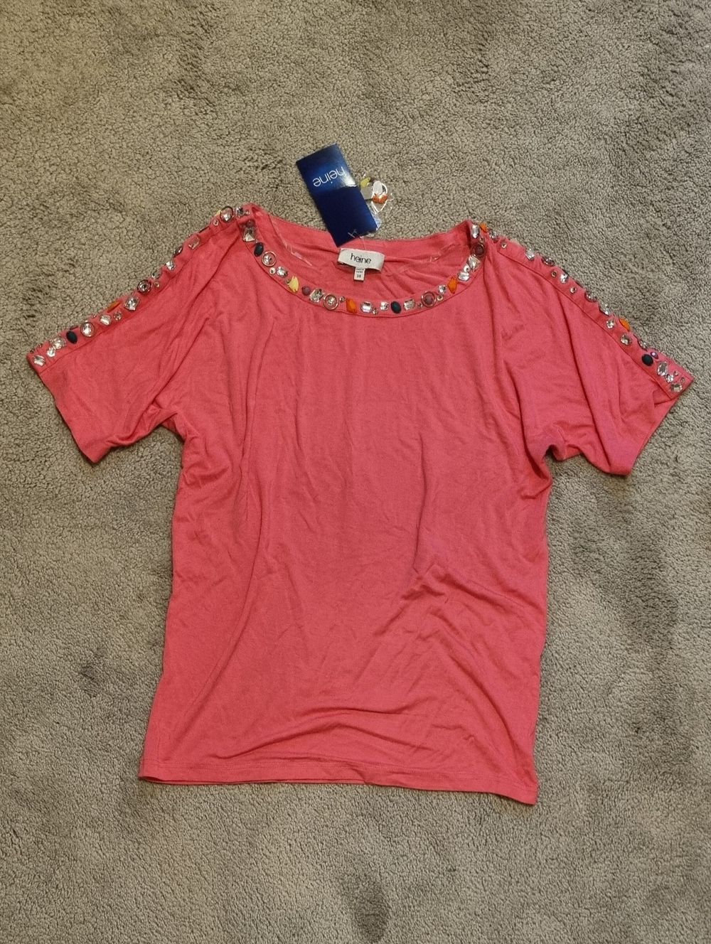 Coral Pink T-Shirt with Gemstones
