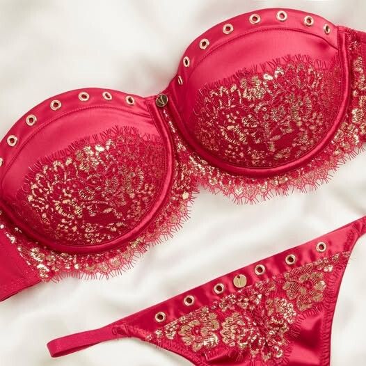 Red & Gold Vamp Push-Up Bra + Brief