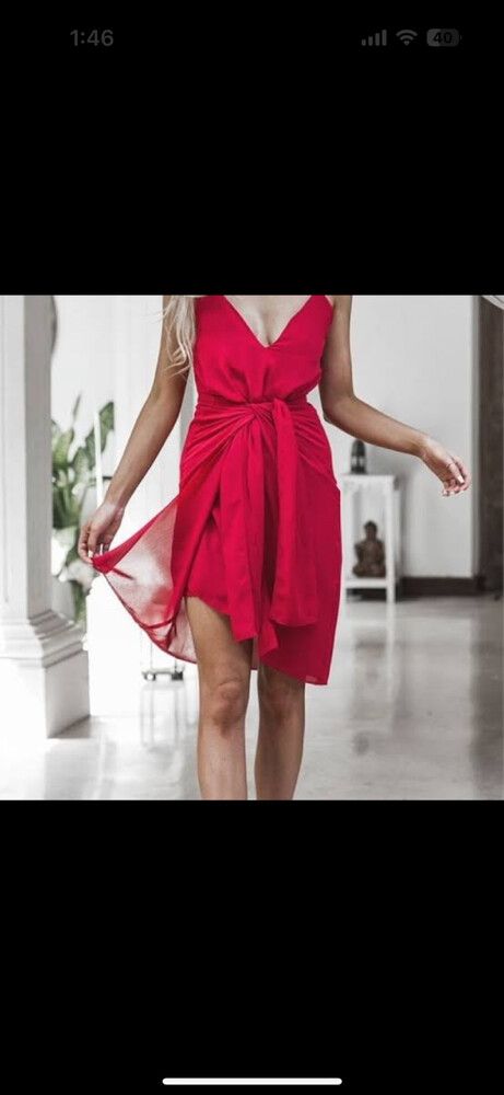 Ryan Dress Red - Tie Front